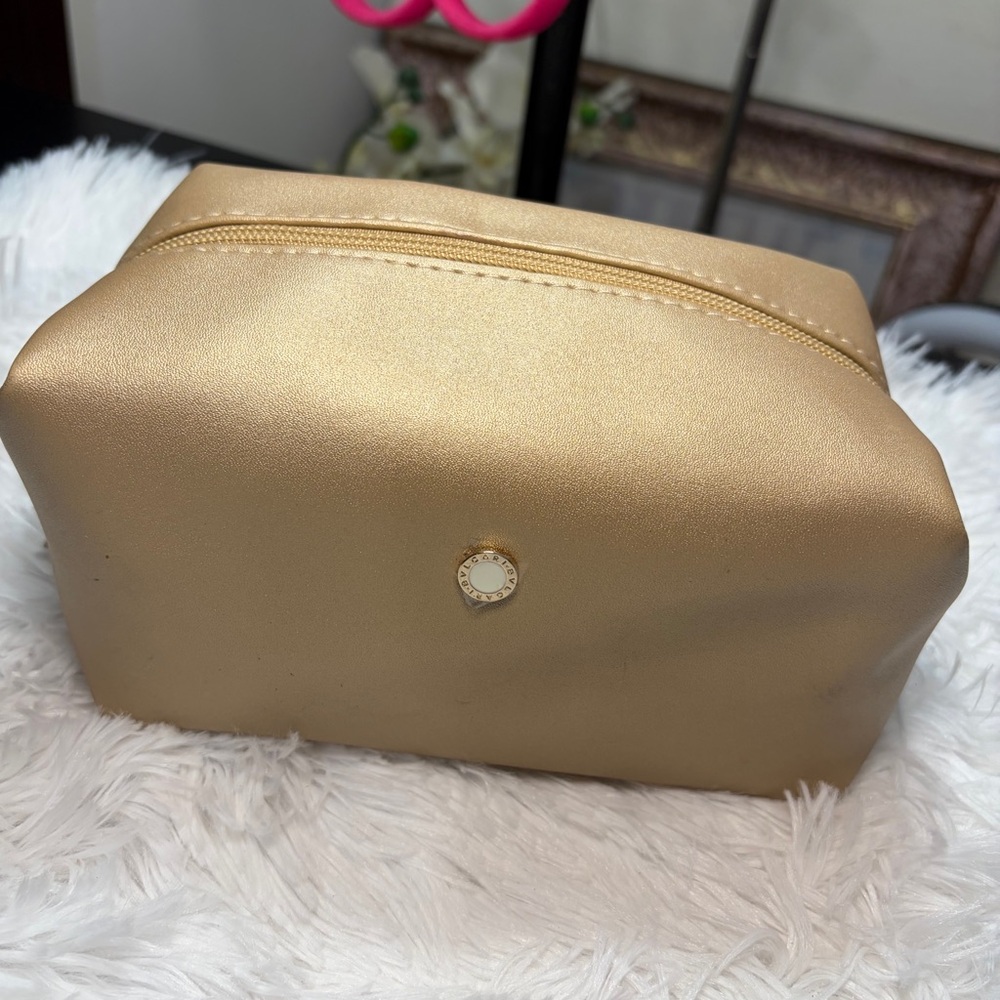Gold Cosmetic Pouch with Logo Accent - Women Bags